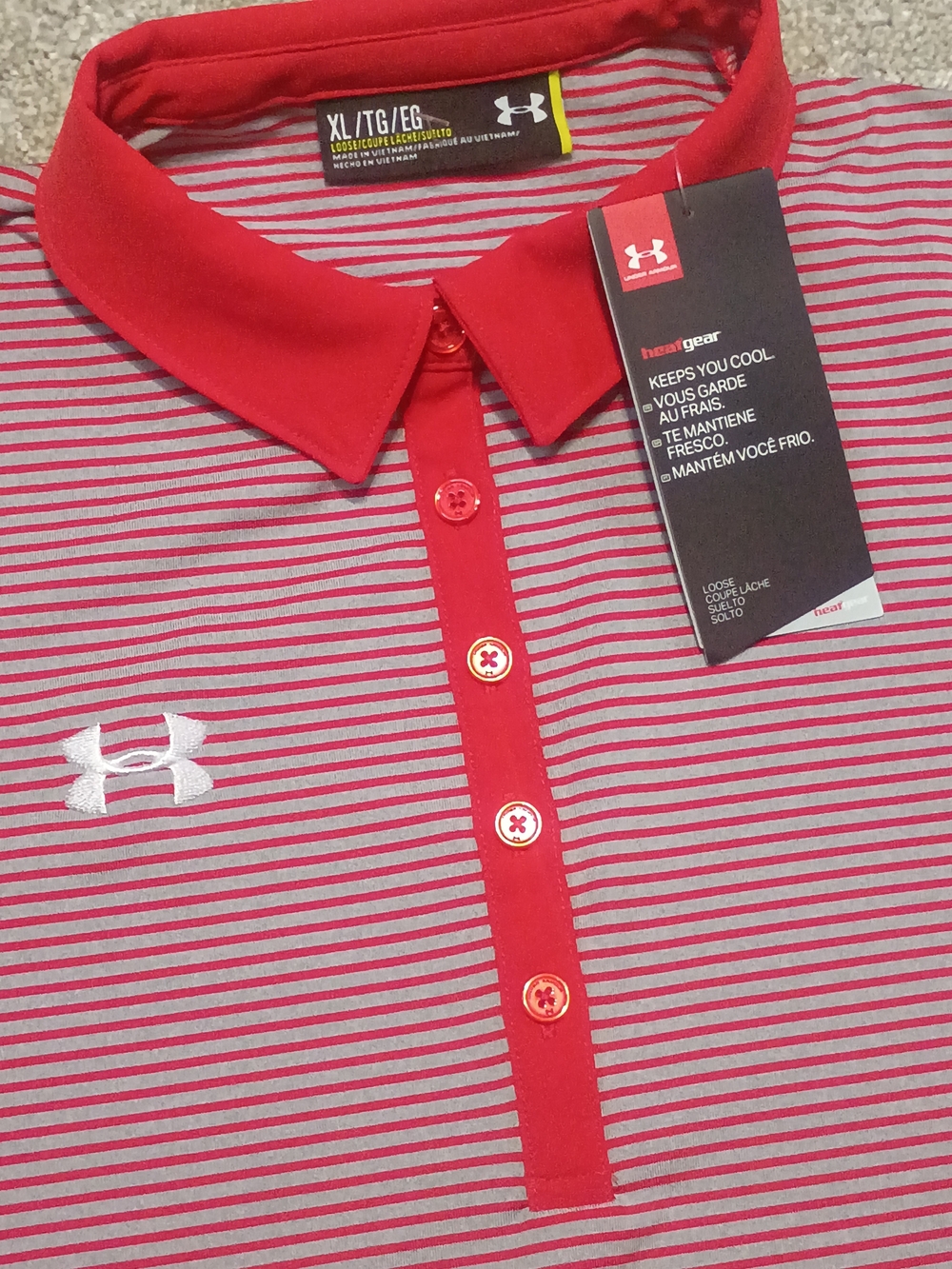 Under Armour Men’s (Size XL) Red / Gray Striped Polo Shirt